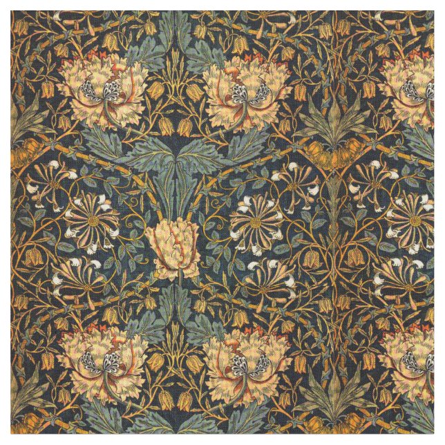 Tela Patrón floral de William Morris Antique Honeysuckl (De cerca)