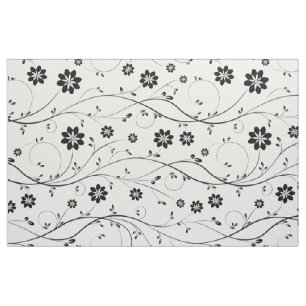 Tela Patrón floral delgado blanco y negro suave