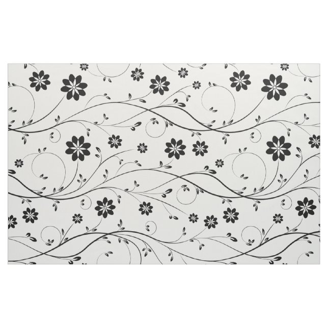 Tela Patrón floral delgado blanco y negro suave ("Cuarto gordo" (fat quarter))