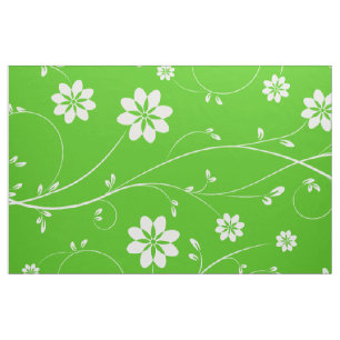 Tela Patrón floral delgado blanco y verde