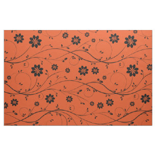 Tela Patrón floral delgado negro y Naranja