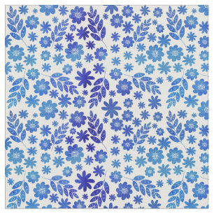 Tela Patrón floral dibujado con la mano de China azul