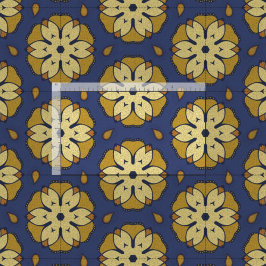 Tela Patrón floral dorado y azul y lágrima