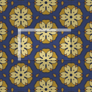 Tela Patrón floral dorado y azul y lágrima