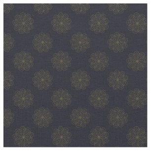 Tela Patrón floral elegante azul y dorado