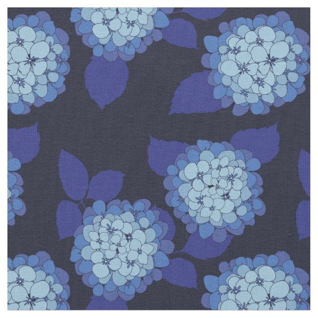 Tela Patrón floral Hamptons Nave Blue Hydrangeas (De cerca)