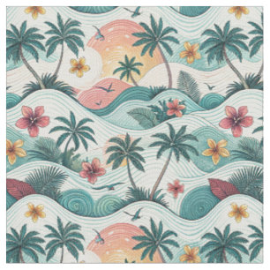 Tela Patrón floral hawaiano de olas del océano de playa