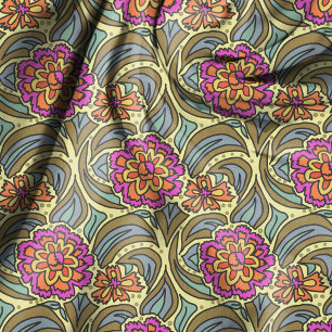 Tela Patrón floral ilustrado a mano de zinnias de veran