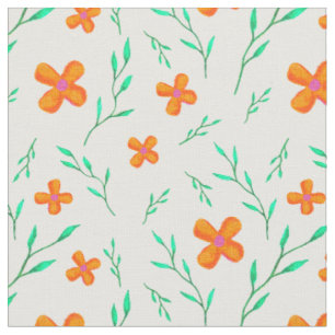 Tela Patrón floral moderno de flores de acuarela naranj