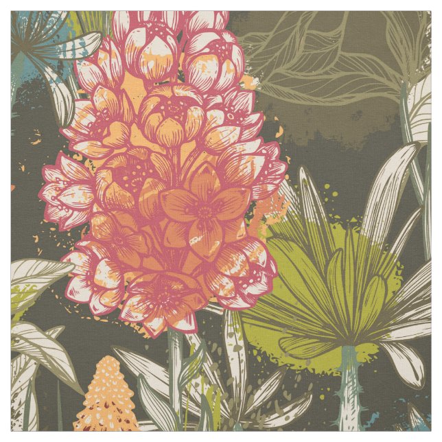 Tela Patrón floral multicolor oscuro africano abstracto (Retal)