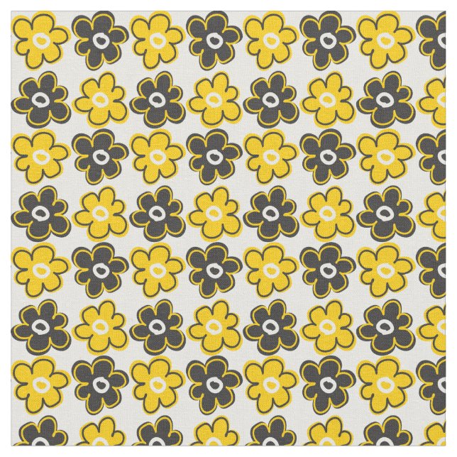 Tela Patrón floral negro amarillo moderno (De cerca)