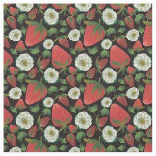 Tela Patrón floral negro de fresa