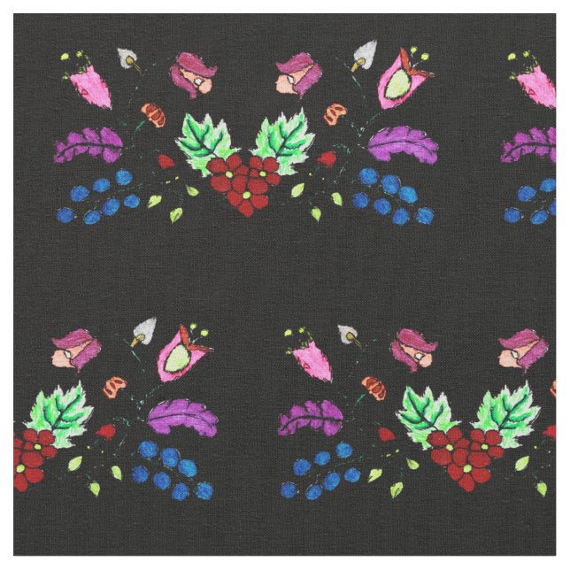 Tela Patrón floral negro ojibwe (De cerca)