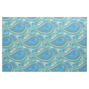Tela Patrón floral Paisley verde limón azul violeta