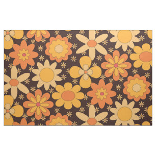 Tela Patrón floral retro groovy amarillo y naranja