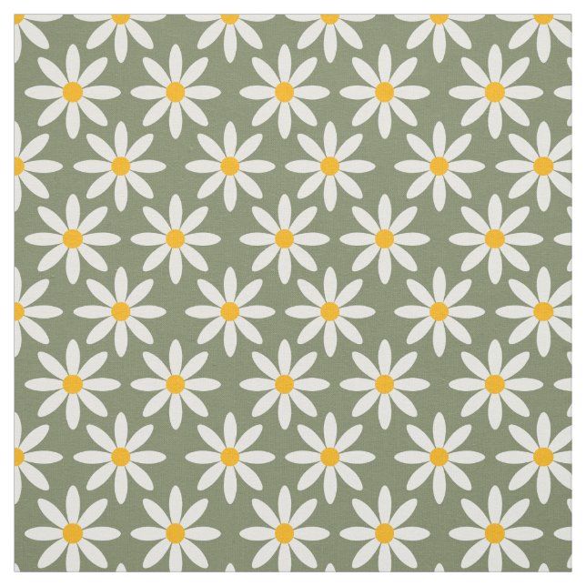 Tela Patrón floral Retro Sage Green Daisies (Retal)