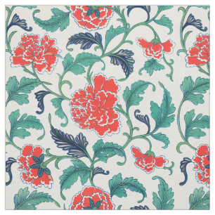 Tela Patrón floral rojo y verde