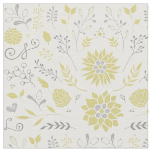 Tela Patrón floral Rústico amarillo y gris