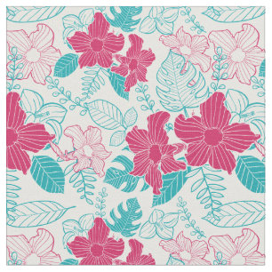 Tela Patrón floral turquesa y magenta