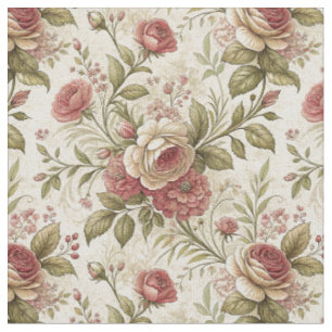 Tela Patrón floral vintage de rosa inglesa y crema
