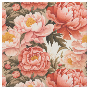 Tela Patrón floral vintage rosado de peones de bonito