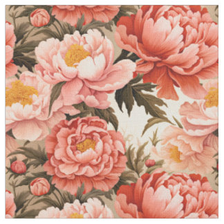 Tela Patrón floral vintage rosado de peones de bonito