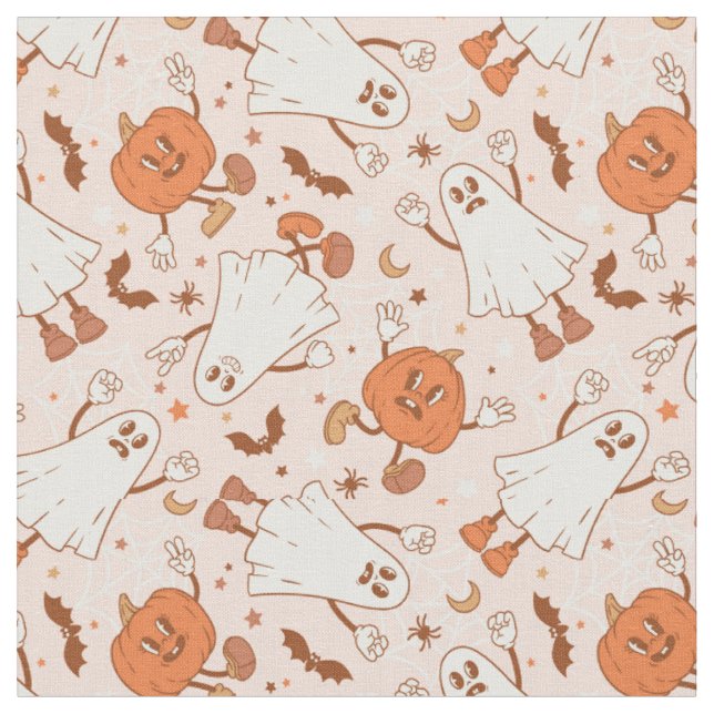 Tela Patrón Fun Retro Ghost & Jack-O-Lantern (De cerca)