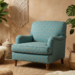 Tela Patrón geométrico Boho elegante azul y amarillo