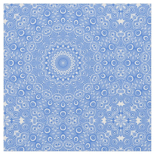 Tela Patrón Geométrico de Mandala Azul Azure (De cerca)