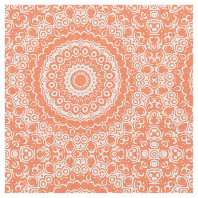 Tela Patrón Geométrico de Mandala de Coral (De cerca)