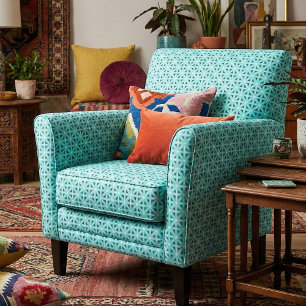 Tela Patrón geométrico de Moda blanco y negro turquesa