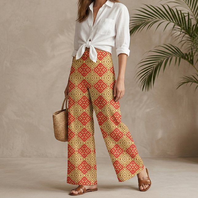 Tela Patrón geométrico de mosaico amarillo y rojo orien (Subido por el creador)