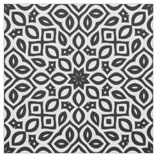 Tela Patrón Geométrico De Mosaico Blanco Y Negro De Mod