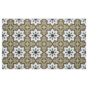 Tela Patrón geométrico decorativo con flores blancas