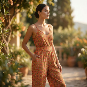 Tela Patrón geométrico del Boho oriental rojo y Naranja