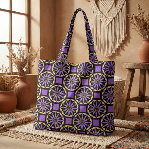 Tela Patrón geométrico elegante morado y amarillo
