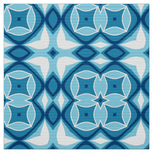 Tela Patrón geométrico moderno de mosaico Denim azul y 