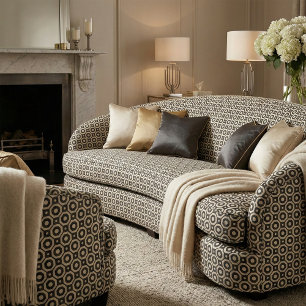 Tela Patrón geométrico moderno de mosaico negro y beige