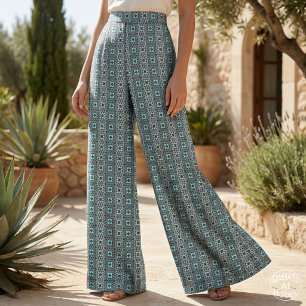 Tela Patrón geométrico mosaico de moda azul y negro
