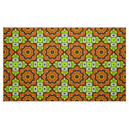 Tela Patrón geométrico naranja, verde y negro