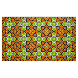 Tela Patrón geométrico naranja, verde y negro