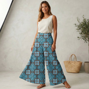 Tela Patrón geométrico negro y turquesa de Moda de moda