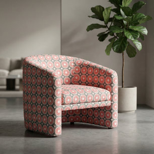 Tela Patrón geométrico retro gris rojo y blanco