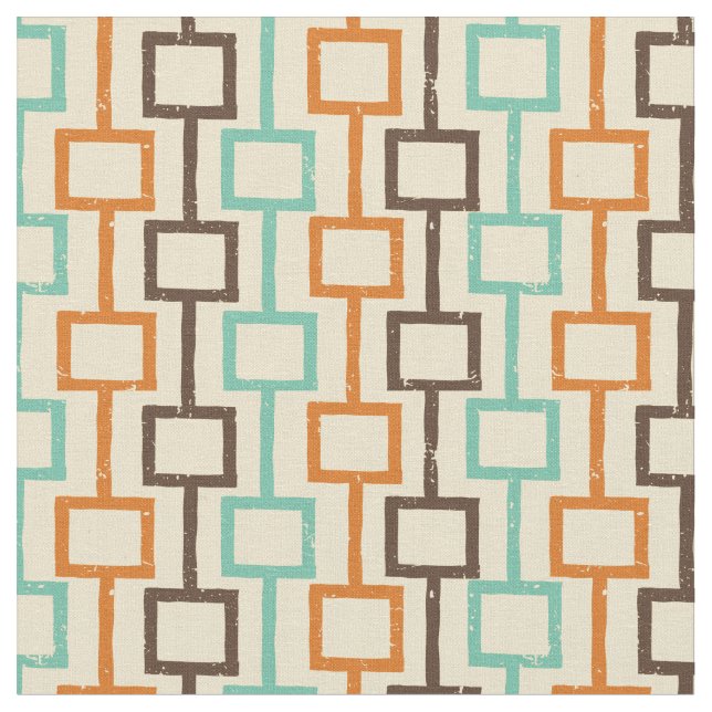 Tela Patrón geométrico retro Naranja marrón verde azula (De cerca)