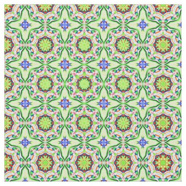 Tela Patrón geométrico retro verde y azul (De cerca)