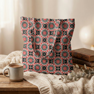 Tela Patrón geométrico rojo negro blanco y gris mosaico