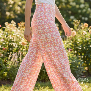 Tela Patrón Geométrico Tribal Boho Moderno Coral Rosa