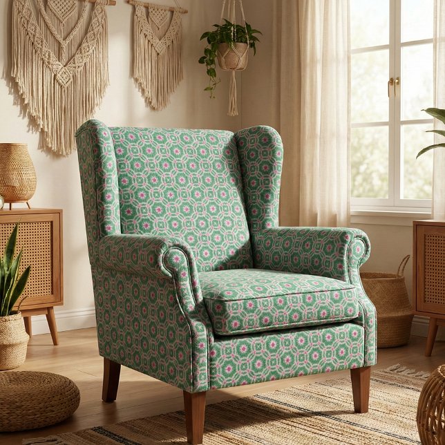 Tela Patrón geométrico verde blanco y rosado marroquí (Subido por el creador)