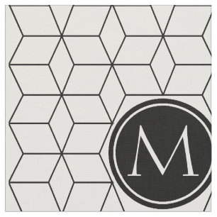 Tela Patrón geométrico y monogramado Blanco y negro