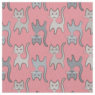 Tela Patrón gráfico de gato retro gris
